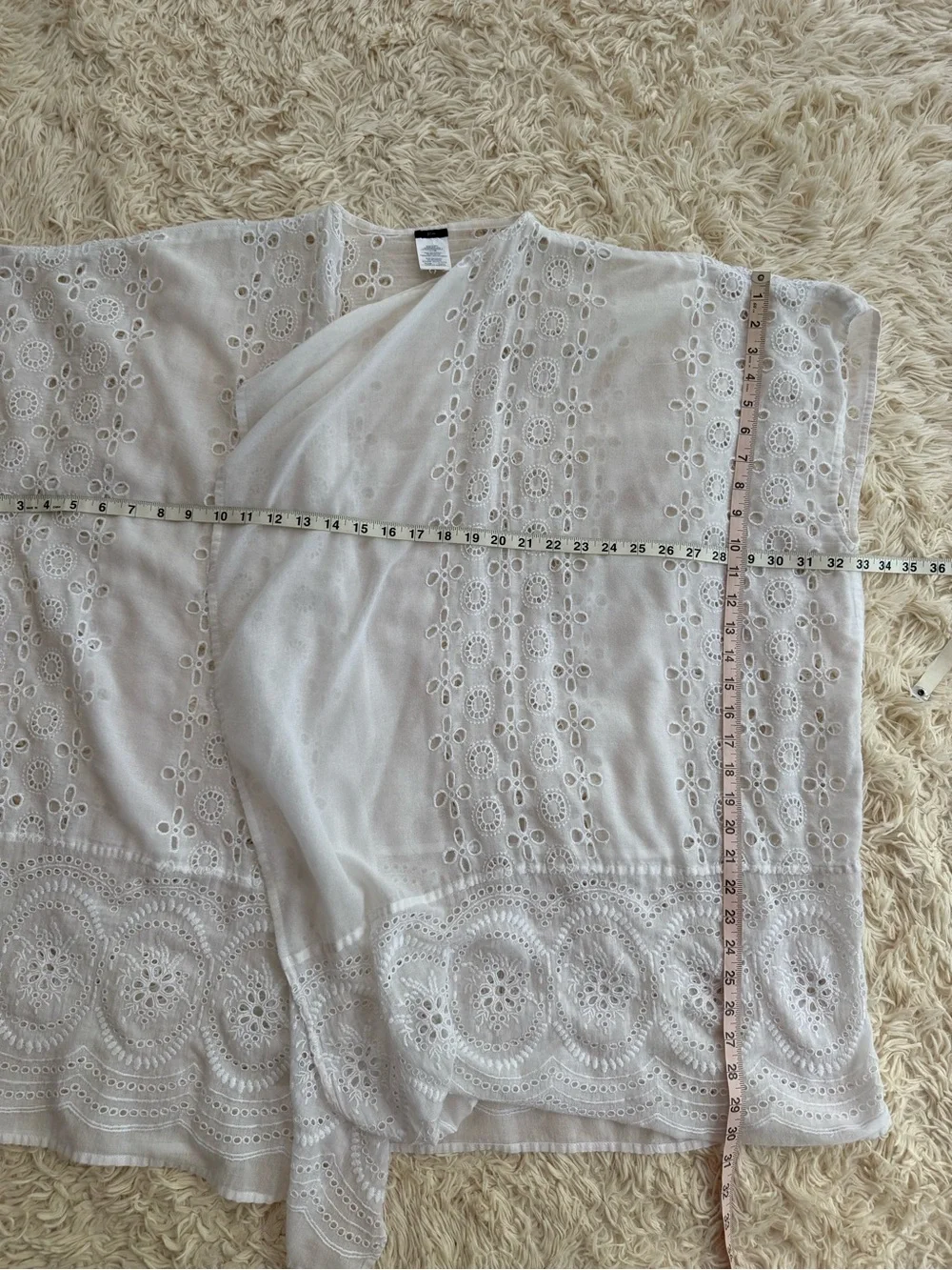 J.Crew White Eyelet Embroidered Open Front Kimono Beach Cover Up One Size
